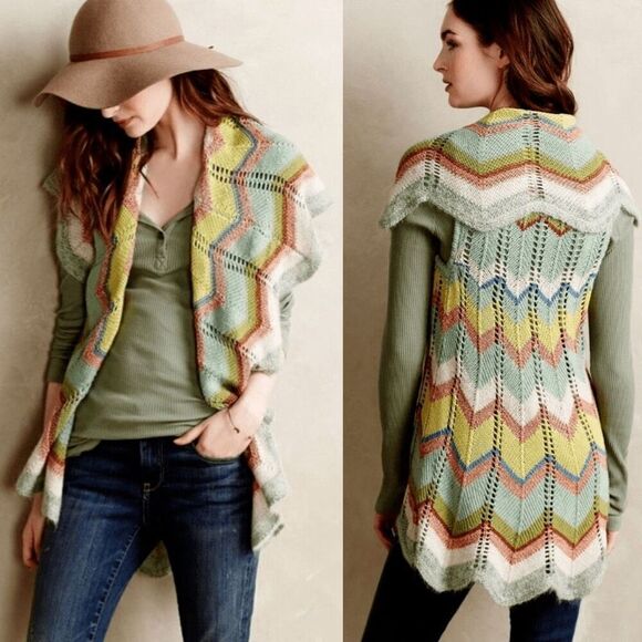 Anthropologie Unni Chevron Cardigan Knit Vest by Rosie Neira Size M/L - Picture 1 of 16